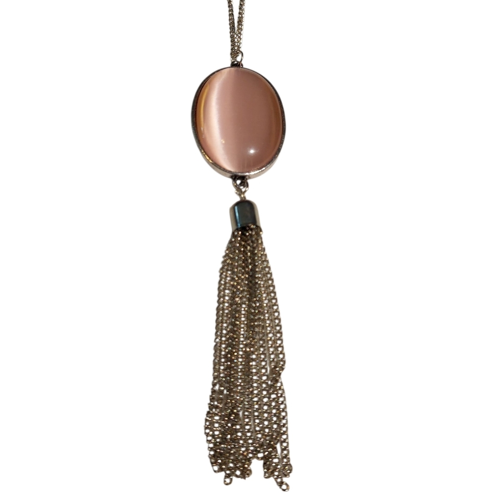 Tasseled Tranquility Elegant Pink and Silver Pendant Necklace And Earrings Set
